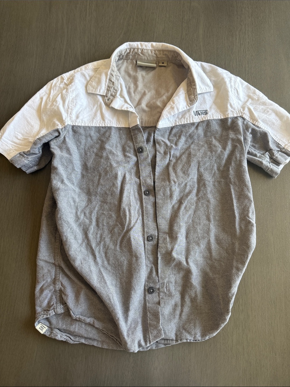 Vans Two-Tone Short Sleeve Button-Up Shirt - White & Gray